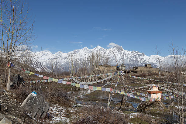 Local houses at Muktinath village in lower Mustang district, Nepal. This photo was shot in early morning. Area was cover by snow.